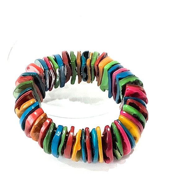 Vintage Multi Colored Colorful Dyed Shell Stretch Bracelet - Picture 6 of 6
